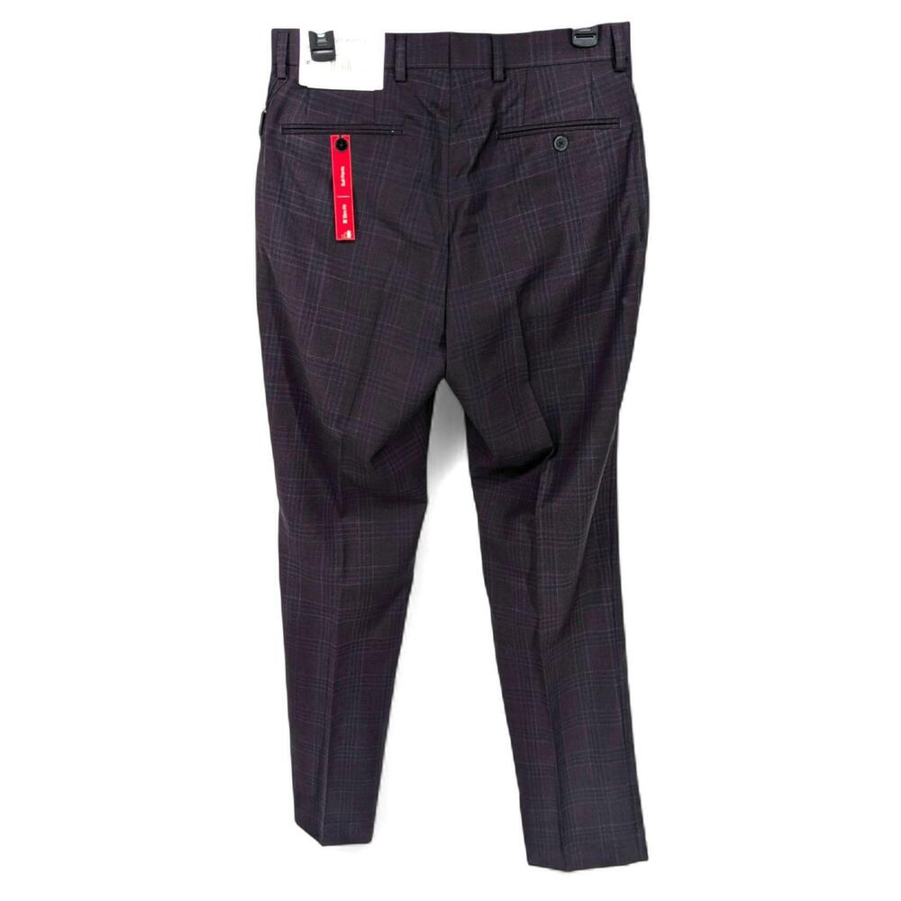 Calvin Klein Mens X Slim-Fit Stretch Suit Dress Pants Navy Burgundy Plaid 33x32 - Picture 3 of 7